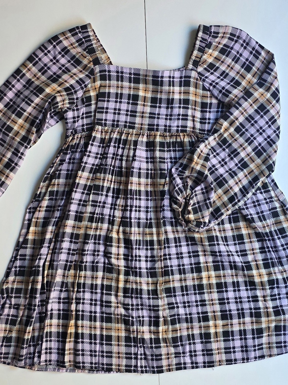 art class Lavender Plaid Long-Sleeve Square Neck Dress